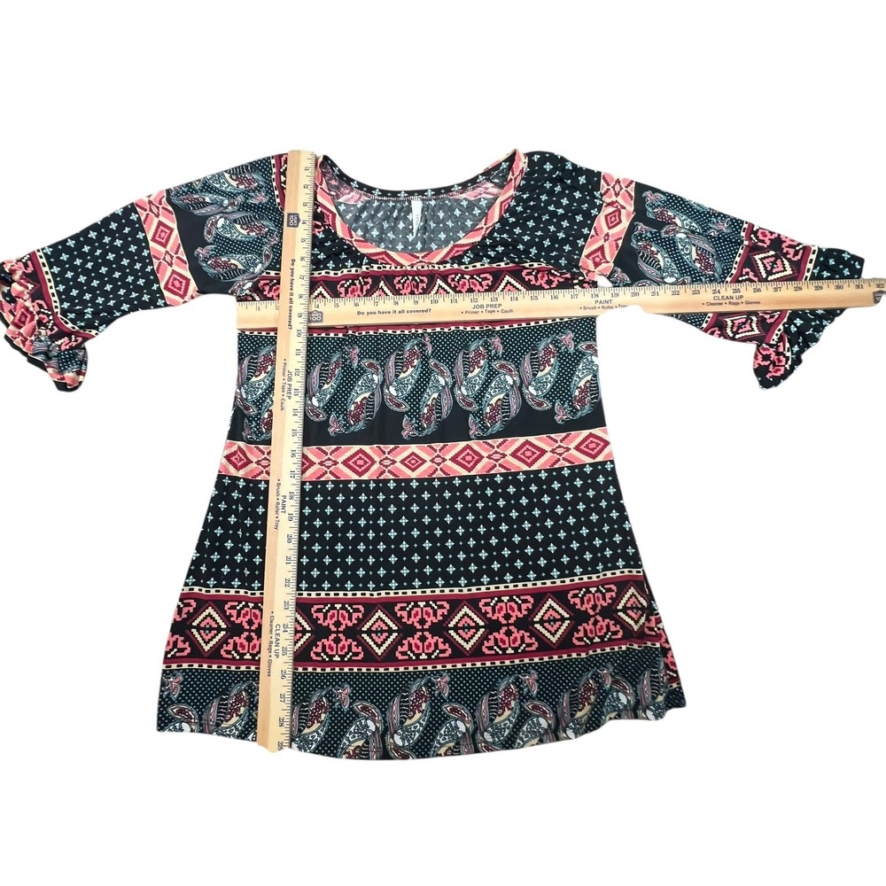 Cezanne Tunic Top Multicolor Paisley Geometric Pattern 1/2 Sleeve Medium Casual - Picture 7 of 9